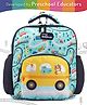 Intelliskills Yellow Animal Tour Bus Durable School Bag with Comfortable Cushion Padding | Yellow & Blue | 14 Inches | Trendy & Spacious Kids Backpack | Unisex Printed School Bag for Boys and Girls