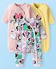 Babyhug Disney Interlock Knit Full Sleeves Front Open  Minnie Mouse Printed Rompers Pack of 3 - White Pink & Yellow