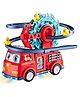 NEGOCIO 2 in 1 Fire Engine Slide Toy Set, Automatic Slide Down Duck Toy Race Track Toy Rotating Ferris Wheel Toy Duck Slide Toy Fire Truck Toy with Universal Wheel, Movable Eyes, Music & Lights - PACK OF 1 - COLOR MAY VARY