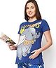 Bella Mama Disney Cotton Knit Half Sleeves Maternity Nursing Top With Dumbo Graphics - Navy Blue