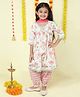 The Magic Wand Cotton Three Fourth Sleeves Floral Printed & Lace Embellished Kurta & Salwar With Dupatta Set - Off White