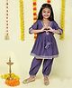 The Magic Wand Three Fourth Sleeves Lace Embellished Angarakha Kurta & Salwar Set - Purple