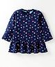 Simply Fleece Knit Full Sleeves Winter Frock With Heart Print - Navy Blue