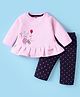Simply Knit Full Sleeves Winter Top & Lounge Pant Set With Animal Embroidery - Pink