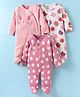 Simply Interlock Knit Full Sleeves Sleep Suits With Animal Print & Applique Pack of 3 - Pink & White