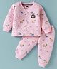 Simply Knit Full Sleeves Night Suit with Lion Print - Baby Pink