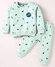 Simply Knit Full Sleeves Winter T-Shirt & Lounge Pant Set With Space Theme Print - Light Green