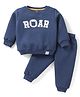 Simply Knit Full Sleeves Text Printed Winter Wear T-Shirt & Lounge Pant Set - Navy Blue