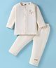 Simply Cotton Knit Full Sleeves Front Open Winter Night Suit With Bear Applique - Off White