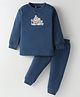 Simply Cotton Full Sleeves Animal Print Thermal Vest & Pant - Navy Blue