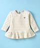Simply Fleece Knit Full Sleeves Winter Frocks with Stripes Design & Heart Embroidery Detailing - Cream