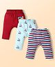 Babyhug Cotton Knit Full Length Diaper Leggings with Ship Print & Stripes Pack of 3 - Red Light Blue & White