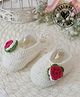 Woonie Floral Applique Designed Handmade Crochet Booties - Cream