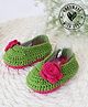 Woonie Crochet Handmade Floral Applique Detailed Booties - Green