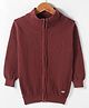 Smarty Boys 100% Cotton Flatknit Full Sleeves High Neck Front Open Sweater with Solid Colour - Wine