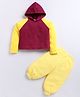 M'andy Fleece Full Sleeves Colour Blocked Hooded Sweatshirt With Solid Pant - Maroon & Yellow