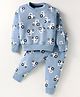 Evimo Looper Knit Full Sleeves T-Shirt & Lounge Pant Set With Vehicle Print - Blue