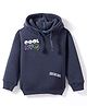 Doreme Fleece Knit Full Sleeves Hooded Sweatshirt With Text Print - Navy Blue