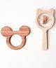 Wooden Handmade Sensory Stimulating -  Mickey Mouse Teether & Bear Rattle For Born Babies (2 Piece)