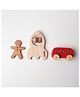 New Born Gift Set - Wooden Human Teether, Rocket Rattle and  Racing Red - BUS Push Toy (3 Pieces)