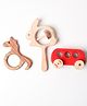 OpaToys Born Baby 3 Pcs Gift set- Natural Wooden Neem Baby Teether & Rattle - Unicorn Neem Teether, Rabbit Rattle and  Racing Red - BUS Toys for Newborns, Crawling Babies & Walking Toddlers