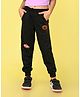 NUSYL Cotton Blend Full Length Bang Text Patch Detailed Joggers -  Black