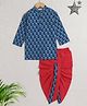 The Magic Wand Full Sleeves Floral Motif Printed Kurta With Dhoti Set - Navy Blue