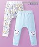 Babyoye 100% Cotton Knit Full Length Animal Printed Diaper Leggings Pack of 2 - White & Blue