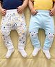 Babyoye 100% Cotton Knit Full Length Animal Printed Diaper Leggings Pack of 2 - White & Blue
