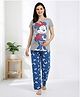 Bella Mama Cotton Knit Half Sleeve Night Suit With Minnie Mouse Graphics - Grey & Blue