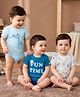 Babyoye Interlock Knit Half Sleeves Onesies With Text & Animal Print Pack of 3 - Blue White & Light Blue