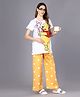 Bella Mama Disney Cotton Knit Half Sleeves Maternity Night Suit With Winnie the Pooh Graphics - White & Yellow