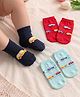 Cute Walk By Babyhug Anti-Bacterial Ankle Length Socks With Vehicle Design Pack Of 3 - Red Navy Blue & Light Blue