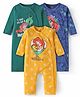 Babyhug Disney Interlock Knit Full Sleeves Rompers with Disney Princess Graphics Pack of 3 - Yellow Green & Blue