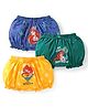 Babyhug Disney Lycra Knit Bloomers with Disney Princess Graphics & Bow Applique Pack of 3 - Yellow Green & Blue