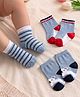 Cute Walk by Babyhug Knit Ankle Length Socks With Stripes & Animal Design Pack of 3 - Light Grey Red & Navy Blue