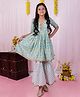 AATYA KIIDS Cotton Half Sleeves Lace Embellished & Floral Printed Kurta & Sharara Set - Green & White
