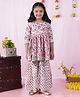AATYA KIIDS Cotton Three Fourth Sleeves Floral Printed & Lace Embellished Kurta With Dori & Sharara Set - White & Pink
