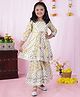 AATYA KIIDS Cotton Three Fourth Sleeves Floral Printed & Gota Lace Embellished Kurta & Sharara Set - Green & Yellow
