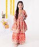 AATYA KIIDS Cotton Three Fourth Sleeves Floral Printed & Gota Lace Embellished Kurta & Sharara Set - Pink