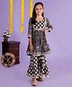 AATYA KIIDS Three Fourth Sleeves Lace Embellished Floral Printed Kurta With Coordinating Sharara Set - Black
