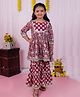 AATYA KIIDS Three Fourth Sleeves Lace Embellished Floral Printed Kurta With Coordinating Sharara Set - Maroon