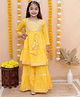 AATYA KIIDS Three Fourth Sleeves Lace Embellished Floral Printed Kurta With Coordinating Sharara Set - Yellow