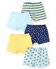 Babyhug 100% Cotton Knit Solid Striped & Bear Printed  Trunks Pack of 5 - Light Blue Navy & Yellow