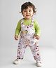 Babyoye Disney Terry Knit Dungaree With Full Sleeves T-Shirt & 101 Dalmatians Graphics - White & Lime Green