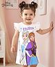 Babyhug Disney Single Jersey Knit Frill Sleeves Nighty with Elsa & Anna Graphics - White