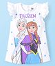 Babyhug Disney Single Jersey Knit Frill Sleeves Nighty with Elsa & Anna Graphics - White