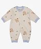 A Toddler Thing Cotton Full Sleeves Teddy Bear Printed Romper - White & Baby Blue