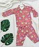 A Toddler Thing 100% Organic Muslin Cotton Knit Full Sleeves Animal Face Printed Coordinating Shirt & Pajama Set - Pink