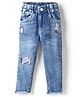 Olio Kids Woven Full Length Denim Jeans With Text Print - Light Blue